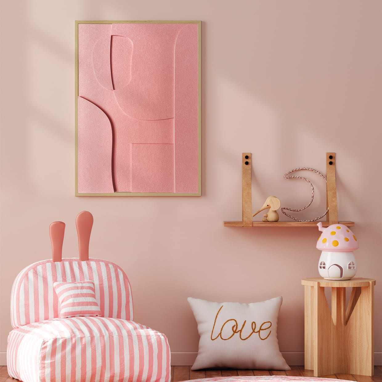 Roze Vilt Art als decoratie in kinderkamer meisjes